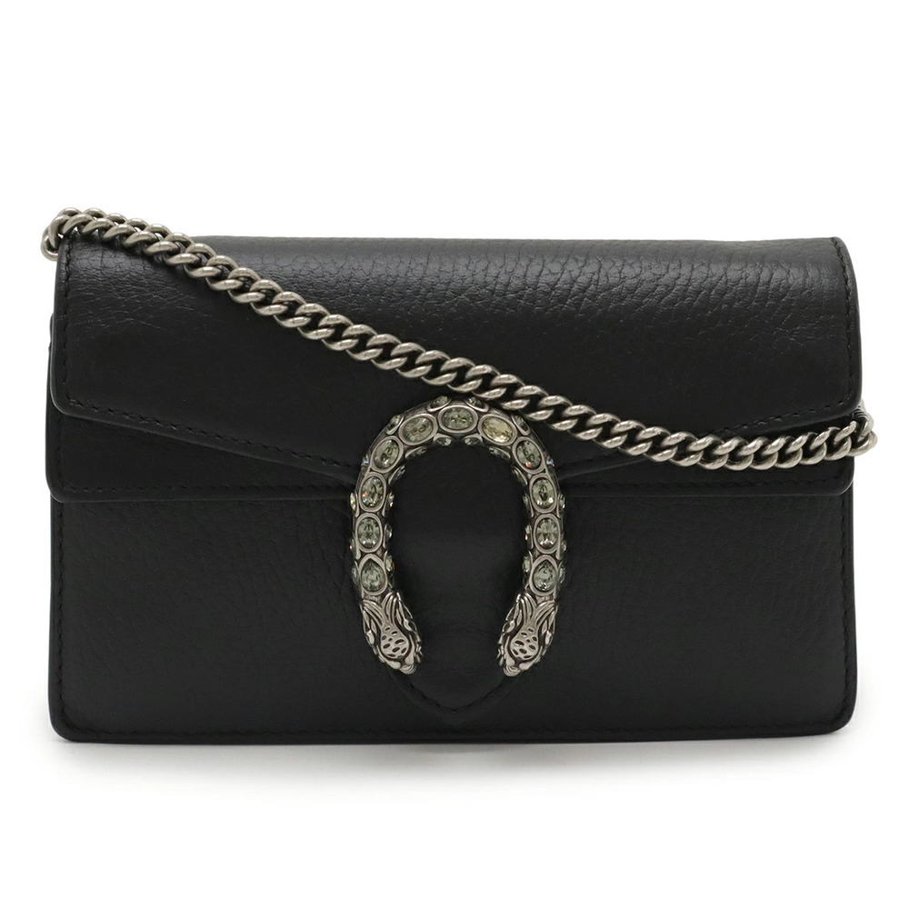 Gucci Dionysus Bag Chain Shoulder Clutch Tiger Head Leather Black
